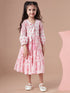 Girls Tiered Floral Print Tie-Up Neck A-Line Midi Cotton Dress